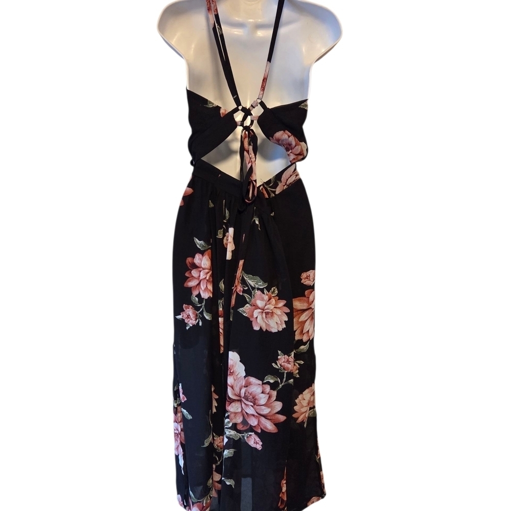 Fashion Nova Black and Pink Floral Halter Dress - Picture 2 of 6